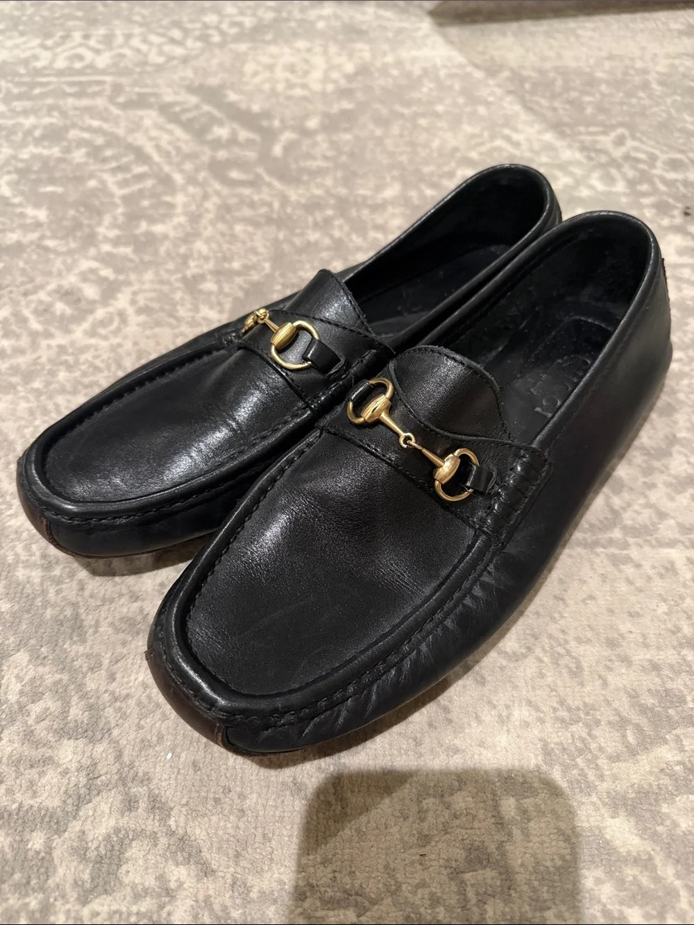 Gucci Black Leather Women's Horsebit Loafers with Gold Hardware